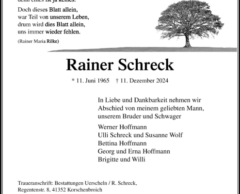 Traueranzeige Rainer Schreck